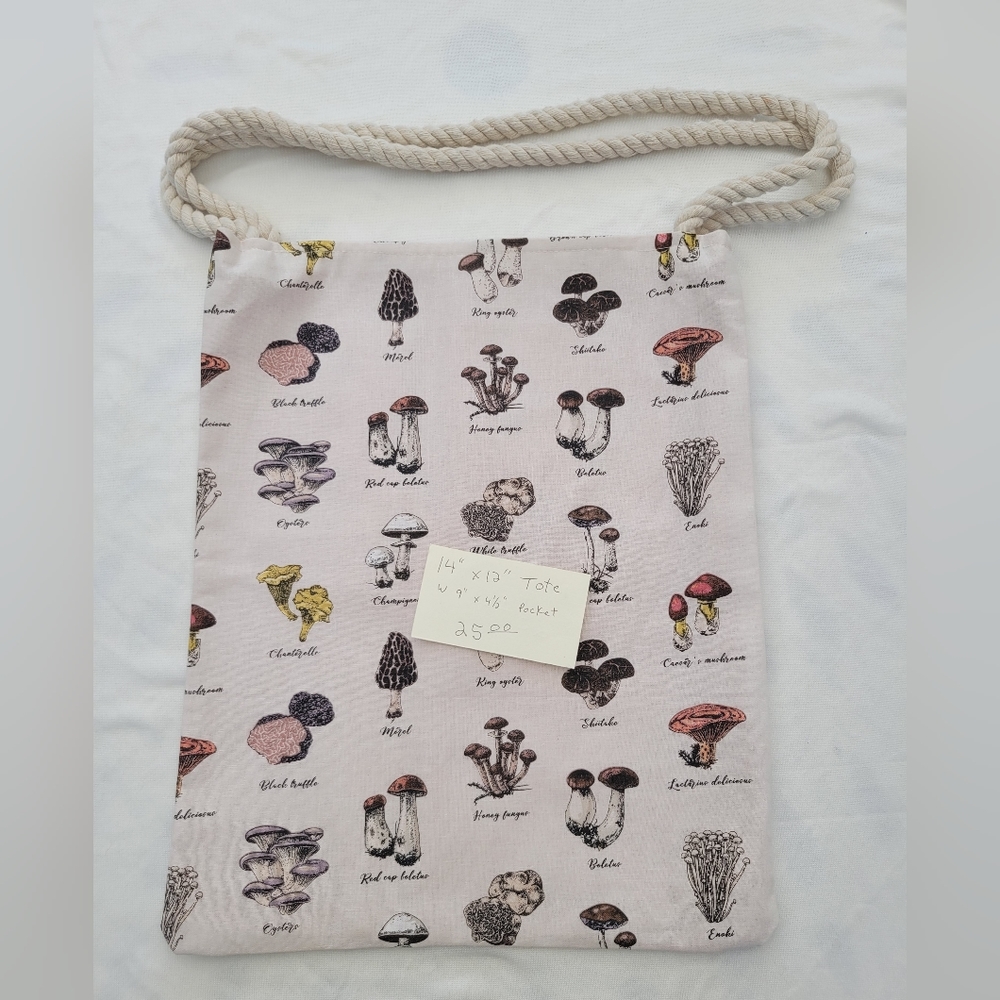 Cotton mushroom print book bag / tote